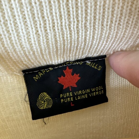 Vintage Maple Knitting Mills Men L Curling Wool Cardigan Gainers Patch Preppy - Picture 3 of 9